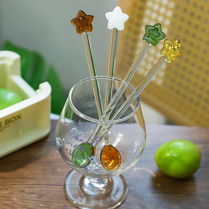 Coffee Glass Spoon, 6.2inch Crystal Clear Stirring Spoons Swizzle Sticks with Star Head Cocktail Milk Stirrers Mixing Rod Teaspoon Desserts Cake Scoop for Party Cafe Bar Banquet (Pink)