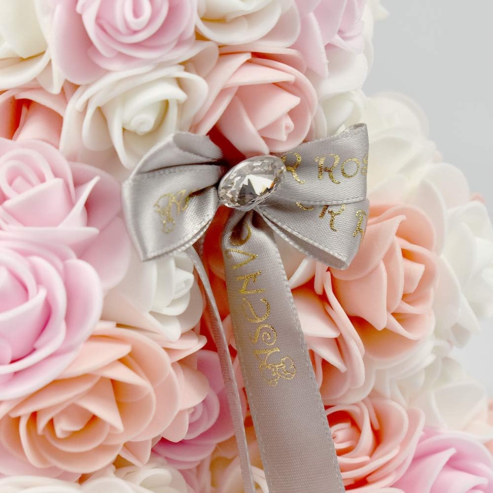 Hand Made Artificial Flowers Rose Bear Pure Color for Valentine Birthday and Mother's Day with a 10" Pink Gift Box (Multi Color-Peach Love)