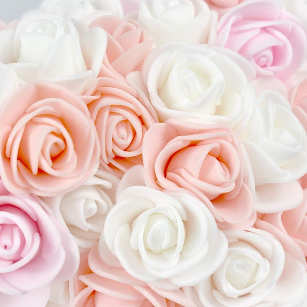 Hand Made Artificial Flowers Rose Bear Pure Color for Valentine Birthday and Mother's Day with a 10" Pink Gift Box (Multi Color-Peach Love)