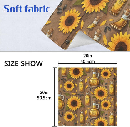 Sunflower Oil Gold Pattern 20x20 Inch Cloth Napkins Set of 6, Satin Peach Skin Polyester Dinner Napkins, Washable Reusable Table Napkins with Hemmed Edges for Wedding Party Restaurant Everyda