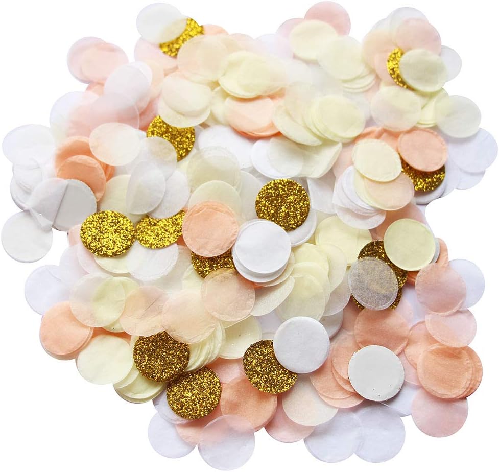 Peach Gold Glitter Paper Confetti for Engagement Party Bridal Shower Wedding Reception Table Decoration 1 Inch Pack of 1.5 oz