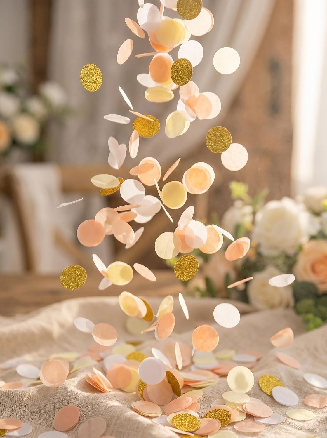 Peach Gold Glitter Paper Confetti for Engagement Party Bridal Shower Wedding Reception Table Decoration 1 Inch Pack of 1.5 oz