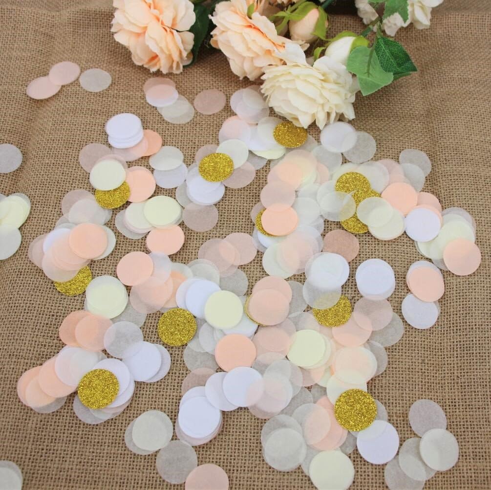 Peach Gold Glitter Paper Confetti for Engagement Party Bridal Shower Wedding Reception Table Decoration 1 Inch Pack of 1.5 oz