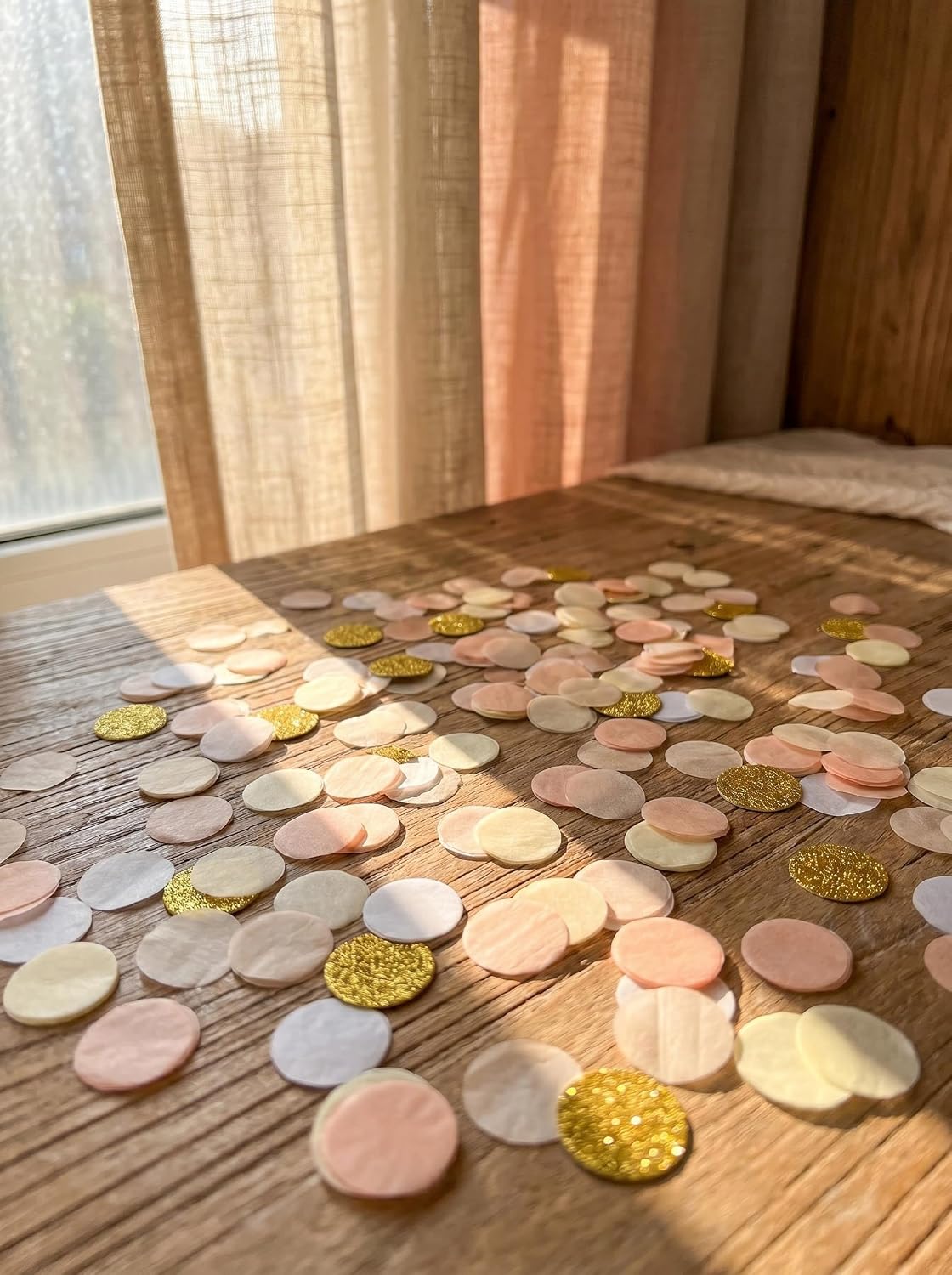 Peach Gold Glitter Paper Confetti for Engagement Party Bridal Shower Wedding Reception Table Decoration 1 Inch Pack of 1.5 oz