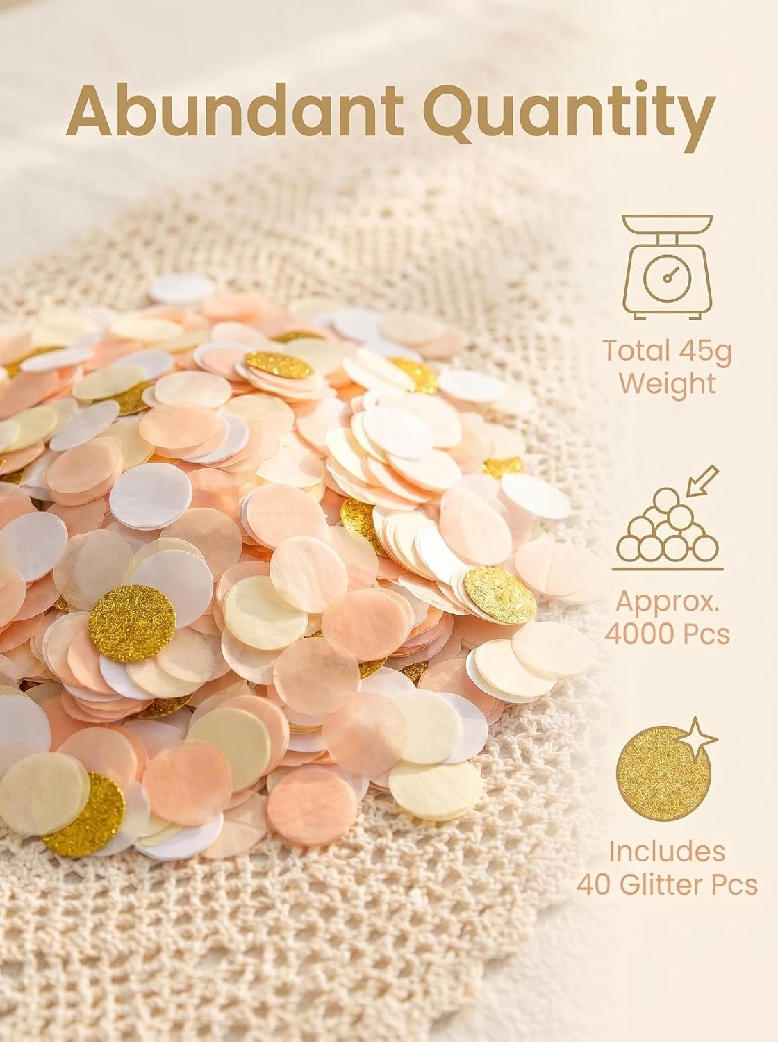 Peach Gold Glitter Paper Confetti for Engagement Party Bridal Shower Wedding Reception Table Decoration 1 Inch Pack of 1.5 oz