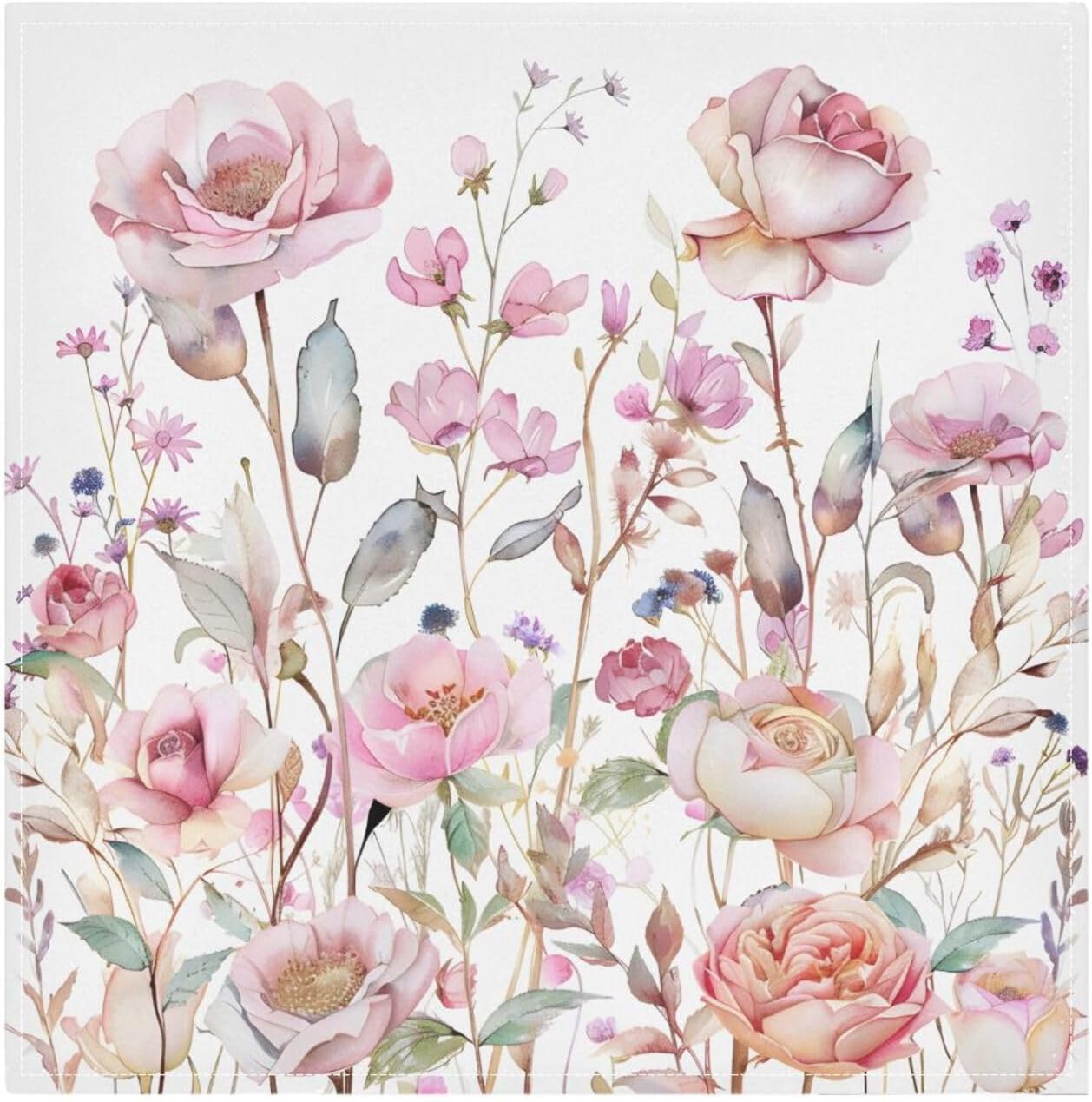 Cloth Napkins 20x20 Inch,Pink Wildflowers Floral Dinner Napkins Set of 4 Washable Table Napkins Cloth for Party Wedding Decoration