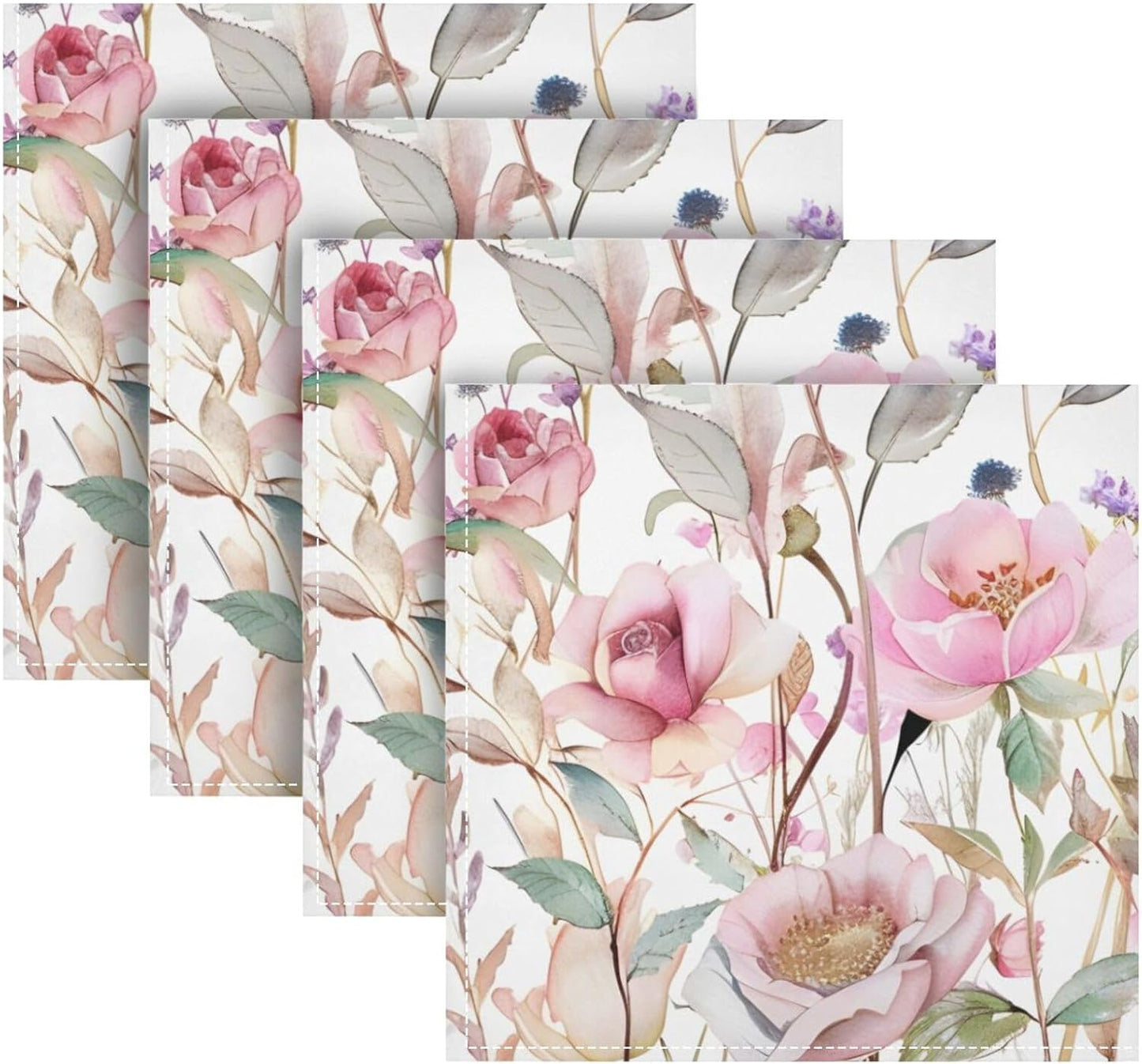 Cloth Napkins 20x20 Inch,Pink Wildflowers Floral Dinner Napkins Set of 4 Washable Table Napkins Cloth for Party Wedding Decoration