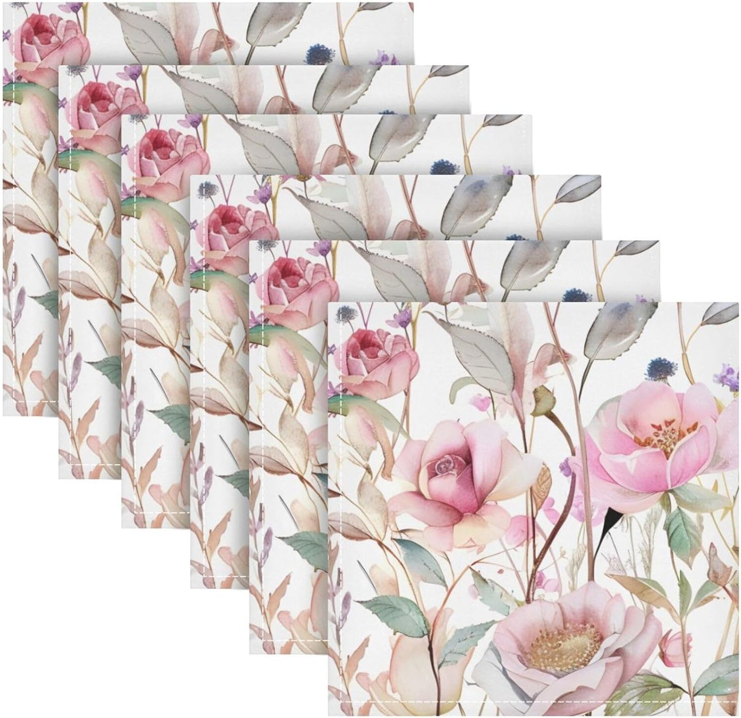 Cloth Napkins 20x20 Inch,Pink Wildflowers Floral Dinner Napkins Set of 4 Washable Table Napkins Cloth for Party Wedding Decoration