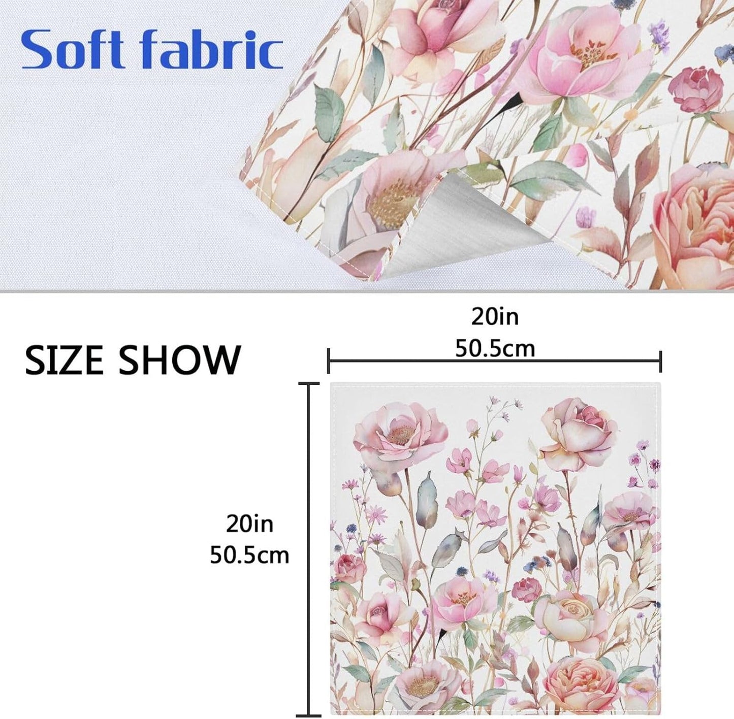 Cloth Napkins 20x20 Inch,Pink Wildflowers Floral Dinner Napkins Set of 4 Washable Table Napkins Cloth for Party Wedding Decoration