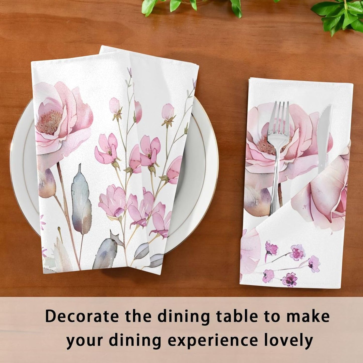 Cloth Napkins 20x20 Inch,Pink Wildflowers Floral Dinner Napkins Set of 4 Washable Table Napkins Cloth for Party Wedding Decoration