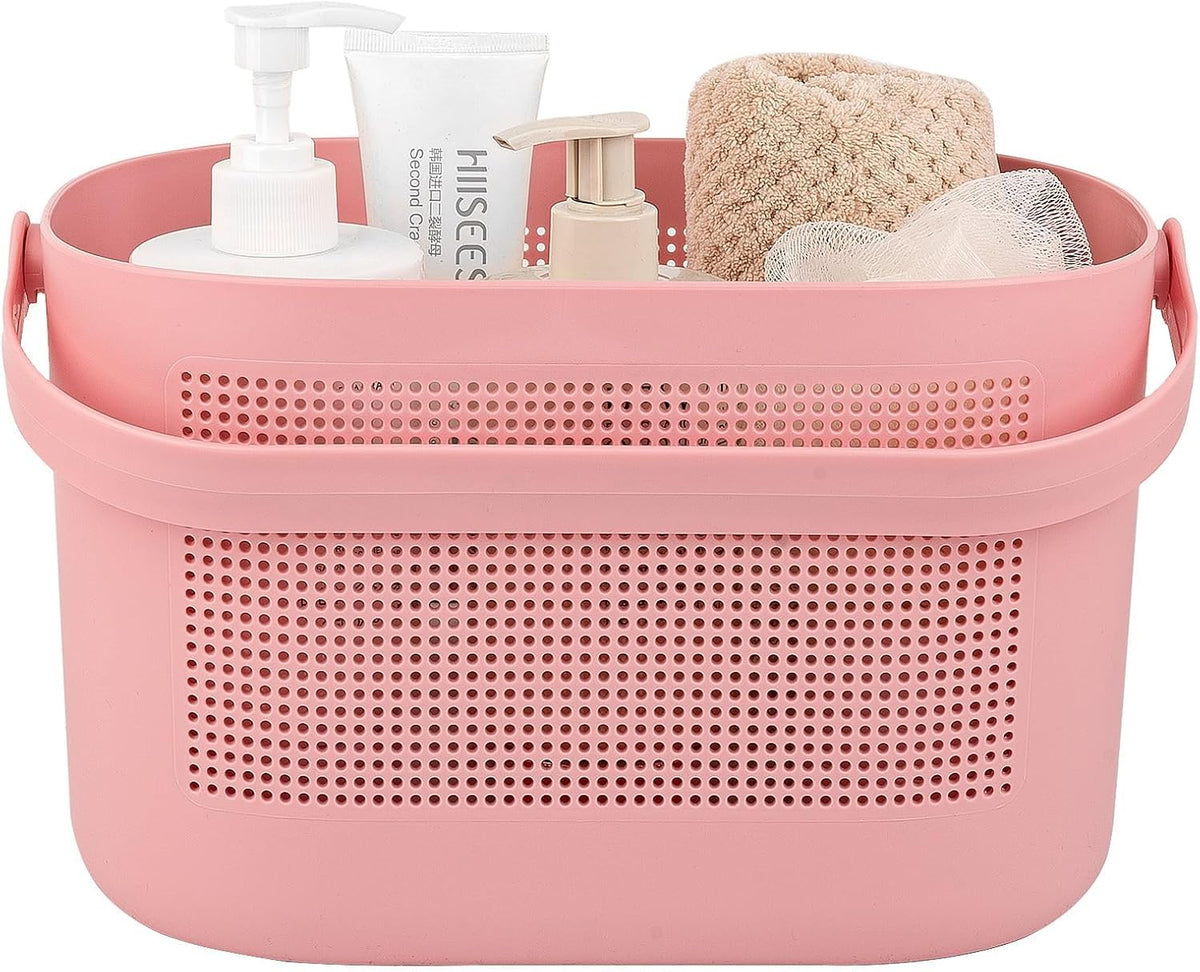 Plastic Portable Shower Caddy Basket, Storage Organizer with Handle, Pink