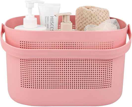 Plastic Portable Shower Caddy Basket, Storage Organizer with Handle, Pink