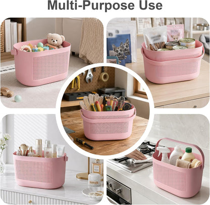 Plastic Portable Shower Caddy Basket, Storage Organizer with Handle, Pink