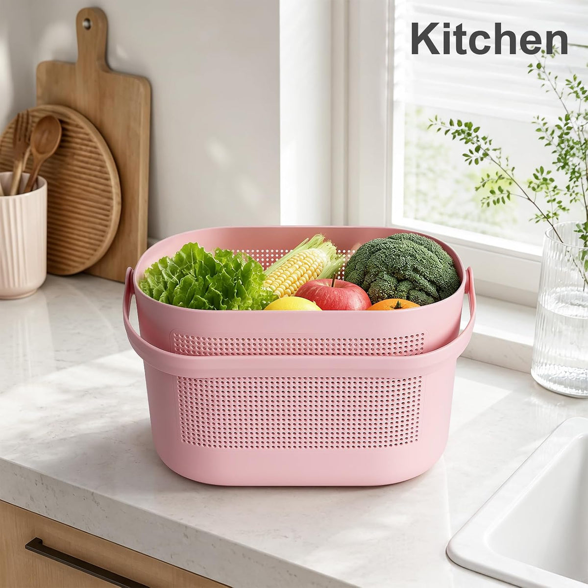 Plastic Portable Shower Caddy Basket, Storage Organizer with Handle, Pink