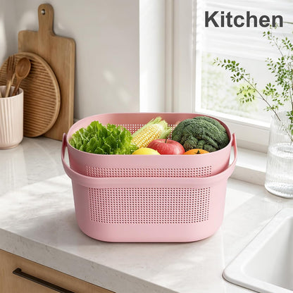 Plastic Portable Shower Caddy Basket, Storage Organizer with Handle, Pink