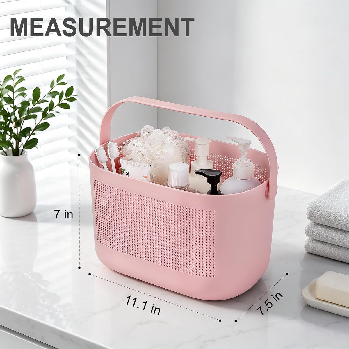 Plastic Portable Shower Caddy Basket, Storage Organizer with Handle, Pink