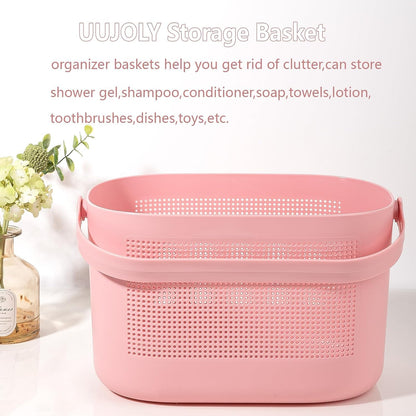 Plastic Portable Shower Caddy Basket, Storage Organizer with Handle, Pink