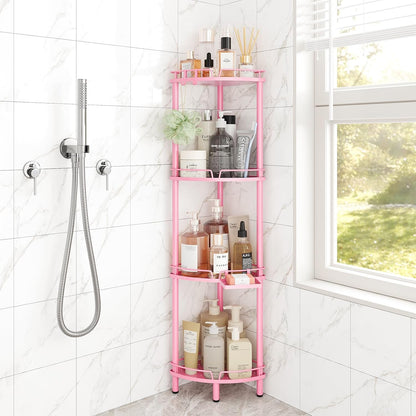 Corner Shower Caddy Standing, 4 Tier Metal Shower Organizer, Pink