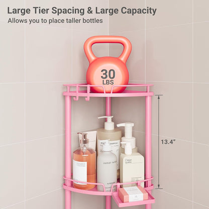 Corner Shower Caddy Standing, 4 Tier Metal Shower Organizer, Pink