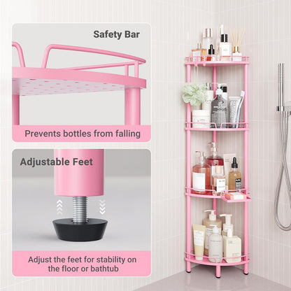 Corner Shower Caddy Standing, 4 Tier Metal Shower Organizer, Pink