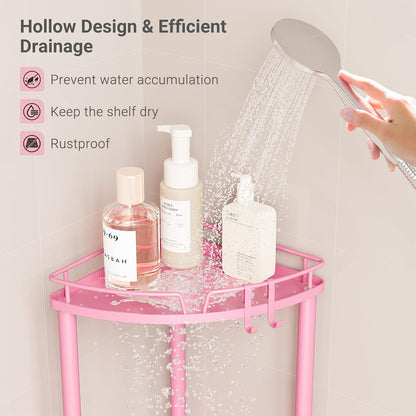 Corner Shower Caddy Standing, 4 Tier Metal Shower Organizer, Pink