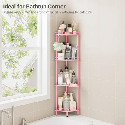 Corner Shower Caddy Standing, 4 Tier Metal Shower Organizer, Pink