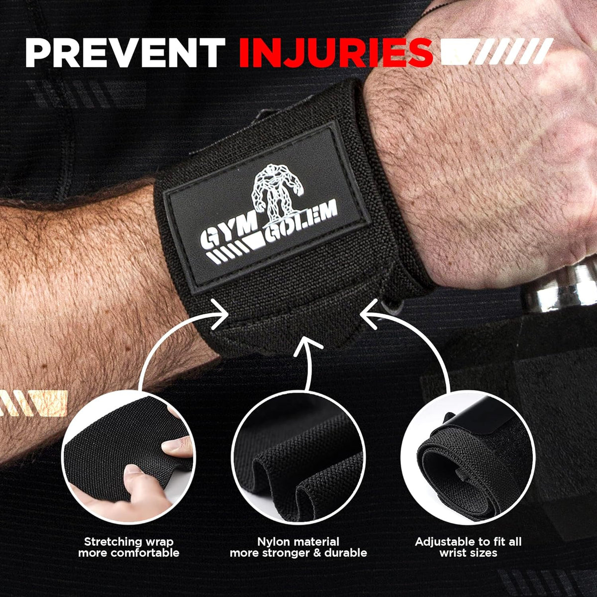 Wrist Wraps - 18-Inch Premium Support Wraps with Thumb Loop for Powerlifting, Bodybuilding, CrossFit & Shot Put (1 Pair)