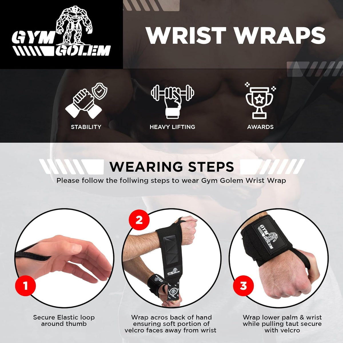 Wrist Wraps - 18-Inch Premium Support Wraps with Thumb Loop for Powerlifting, Bodybuilding, CrossFit & Shot Put (1 Pair)