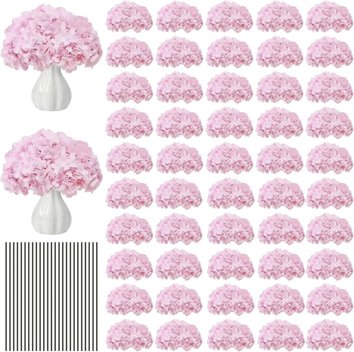 65PCS Peach Pink Artificial Hydrangea Flowers Bulk with Stems, Silk Faux Hydrangea Heads for Garden Party DIY