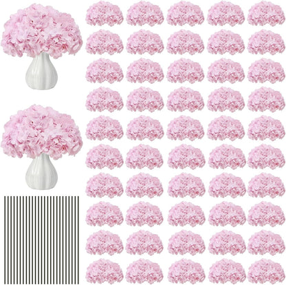 65PCS Peach Pink Artificial Hydrangea Flowers Bulk with Stems, Silk Faux Hydrangea Heads for Garden Party DIY