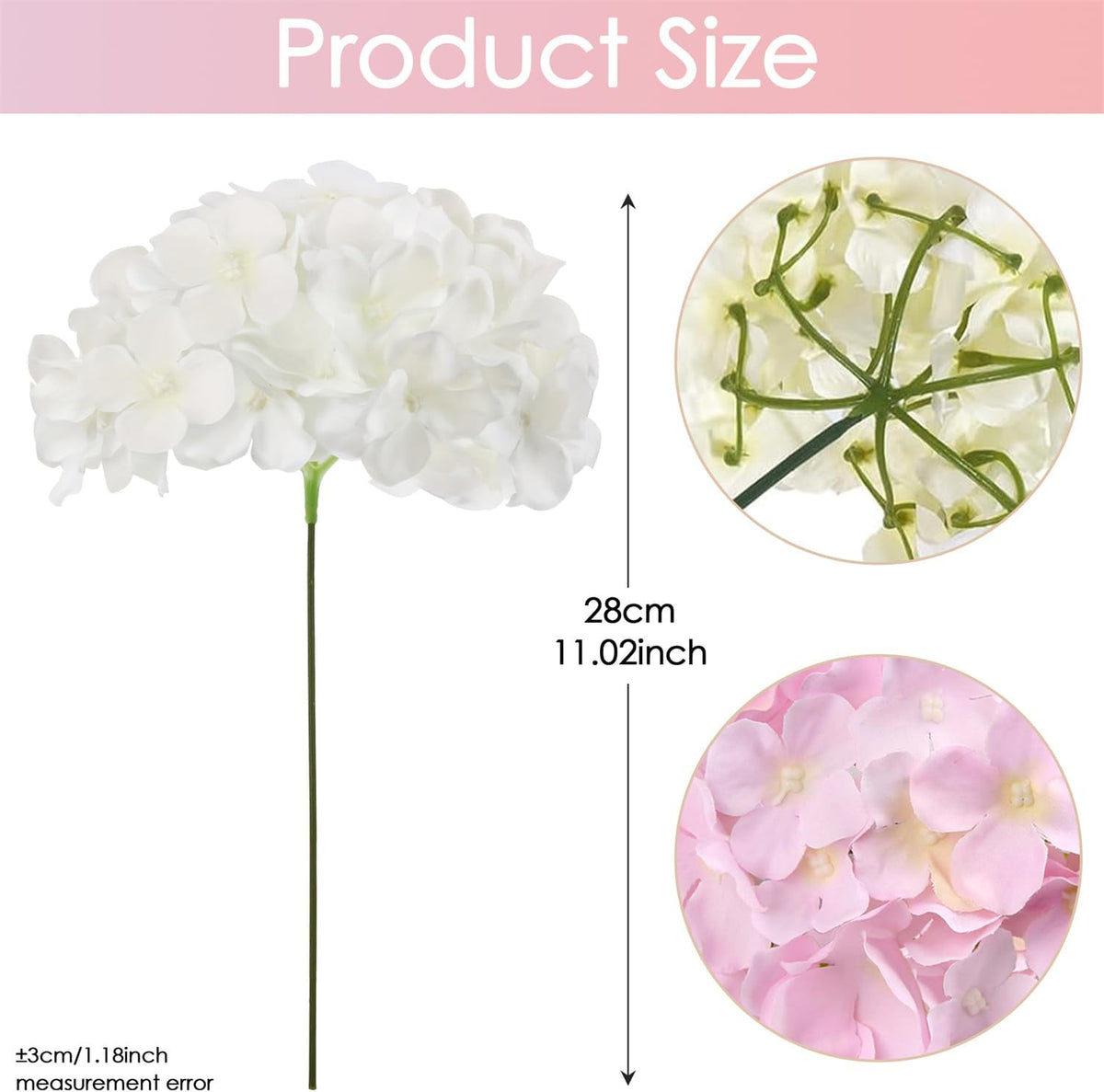 65PCS Peach Pink Artificial Hydrangea Flowers Bulk with Stems, Silk Faux Hydrangea Heads for Garden Party DIY