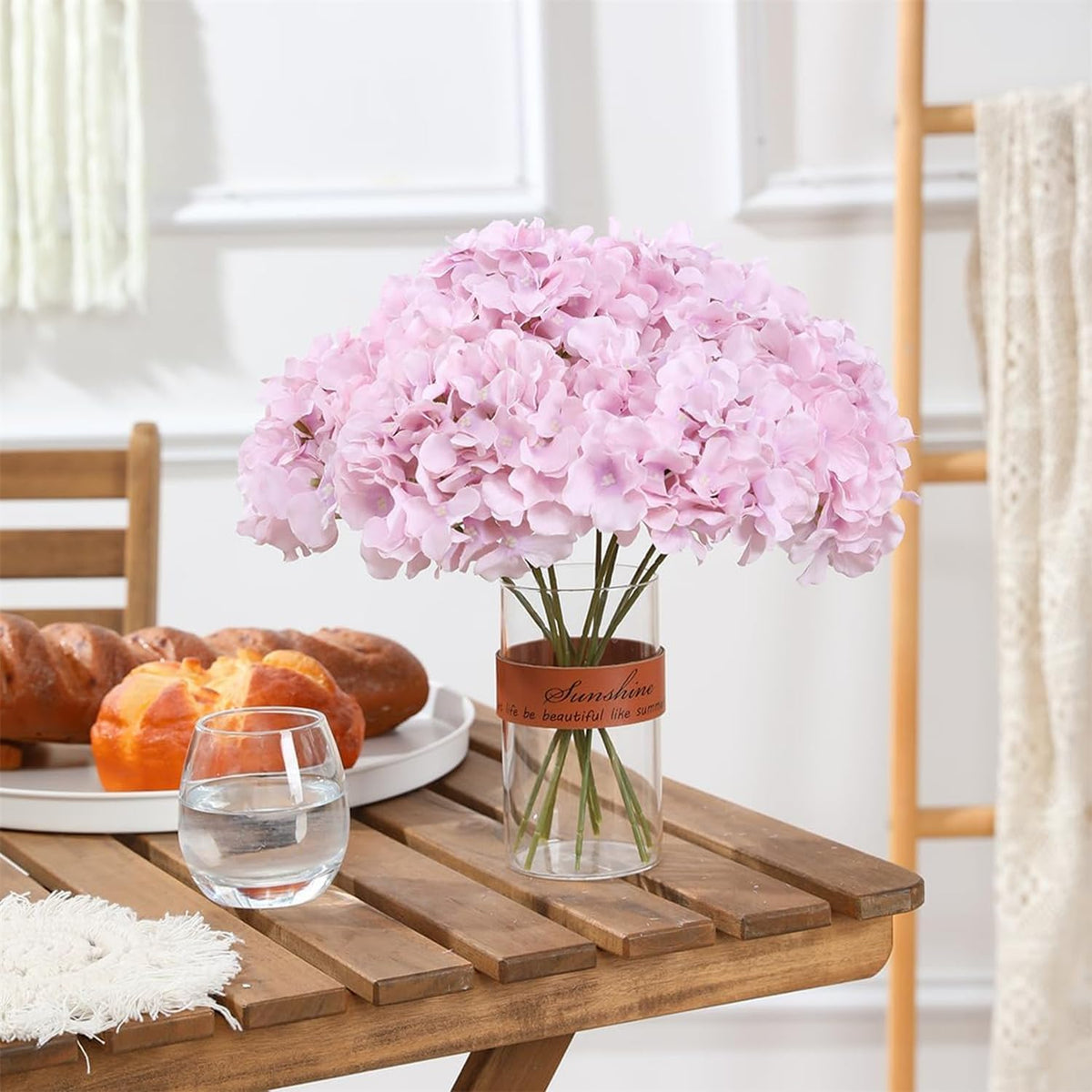 65PCS Peach Pink Artificial Hydrangea Flowers Bulk with Stems, Silk Faux Hydrangea Heads for Garden Party DIY
