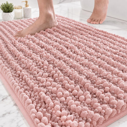 Bathroom Rugs Pink 24x17,Extra Soft Absorbent Chenille Bath Rugs