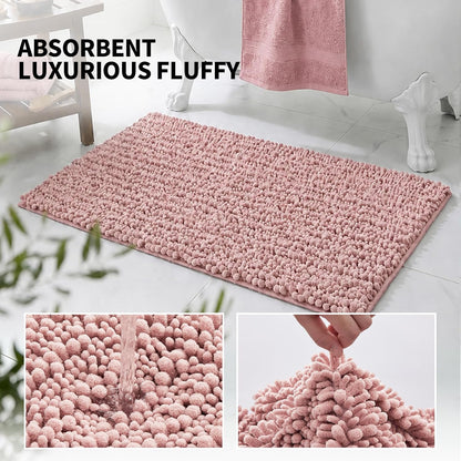 Bathroom Rugs Pink 24x17,Extra Soft Absorbent Chenille Bath Rugs
