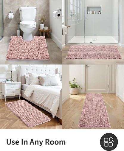 Bathroom Rugs Pink 24x17,Extra Soft Absorbent Chenille Bath Rugs
