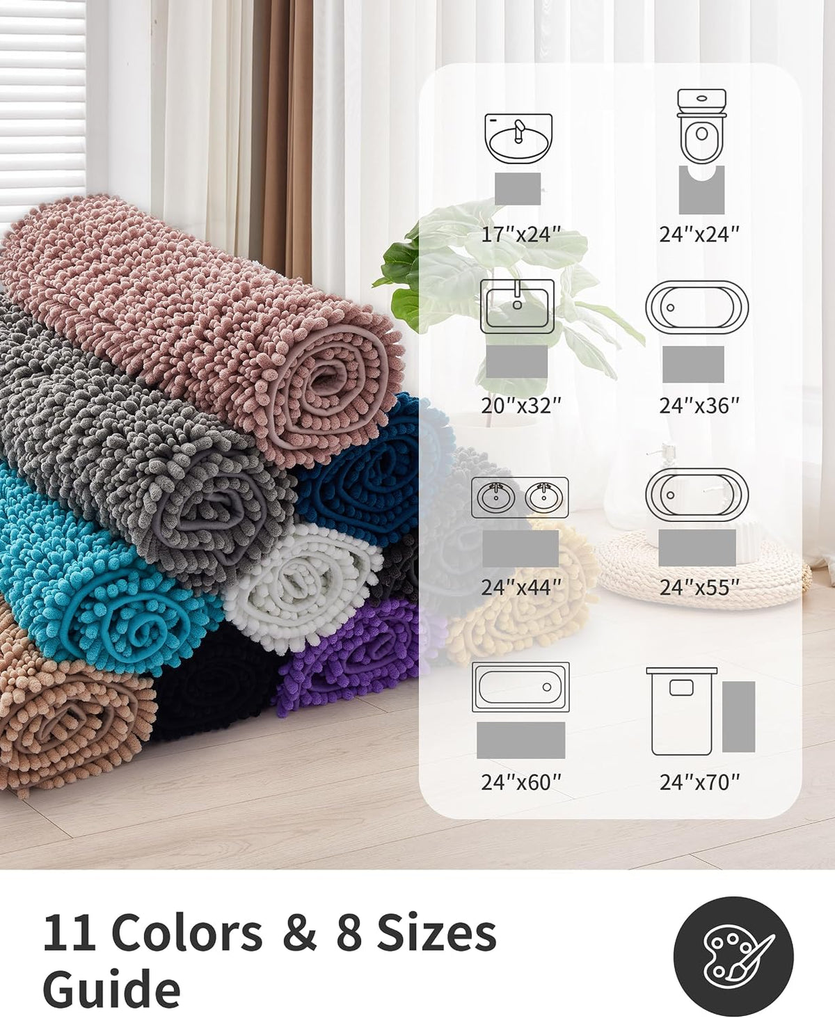 Bathroom Rugs Pink 24x17,Extra Soft Absorbent Chenille Bath Rugs