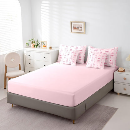 Fairy Bowknot Comforter Set 7 Pieces Twin Size Kids, Pink Cherry Fruit Bedding Set for Boys Girls, Romantic Bow Tie Bed in a Bag with Comforter, Sheets, Pillowcases & Cushion Covers