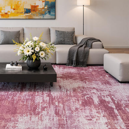 5x7 Pink Washable Area Rug Non-Slip Faux Wool Abstract Rug