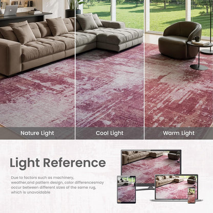 5x7 Pink Washable Area Rug Non-Slip Faux Wool Abstract Rug