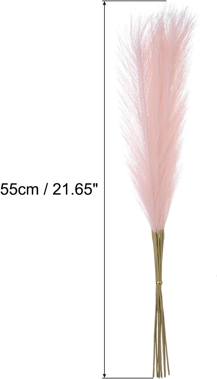 12Pcs Faux Pampas Grass,21"/55cm Fluffy Fake Pampas Grass Decor Tall Artificial Pampas Grass for Living Room Party Wall Vase Wedding Decoration,Pink