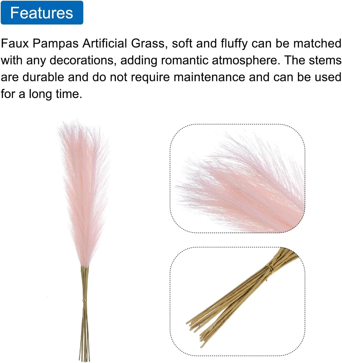 12Pcs Faux Pampas Grass,21"/55cm Fluffy Fake Pampas Grass Decor Tall Artificial Pampas Grass for Living Room Party Wall Vase Wedding Decoration,Pink