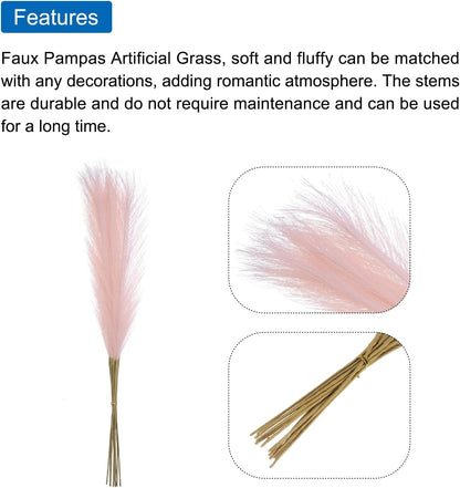 12Pcs Faux Pampas Grass,21"/55cm Fluffy Fake Pampas Grass Decor Tall Artificial Pampas Grass for Living Room Party Wall Vase Wedding Decoration,Pink