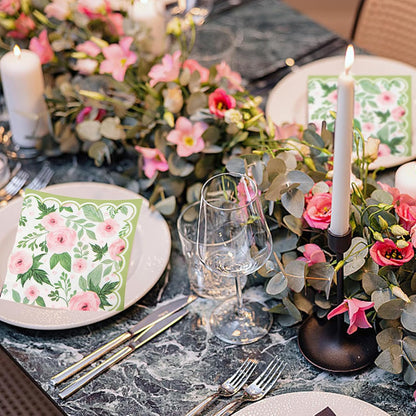 100 Pack Spring Floral Napkin Pink Rose Flower Scalloped Paper Napkin Disposable Party Dinner Napkin for Home Party Wedding Baby Shower Table Decor Party Supplies