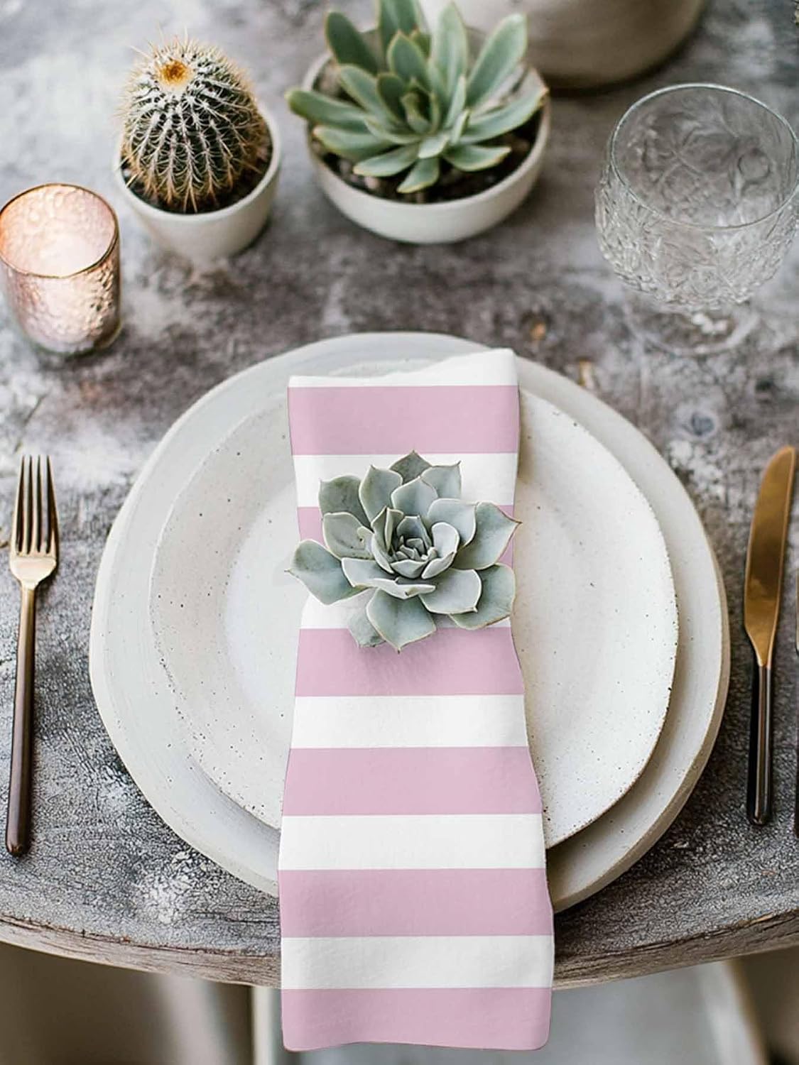 Cloth Napkins Set of 4pcs, Modern Striped Lines Dinner Napkins Cloth Washable Reusable Napkin for Wedding Holiday Party Dinner Table Decor Pink and White