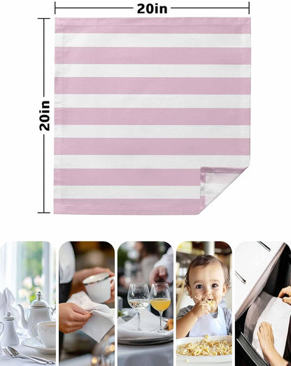 Cloth Napkins Set of 4pcs, Modern Striped Lines Dinner Napkins Cloth Washable Reusable Napkin for Wedding Holiday Party Dinner Table Decor Pink and White