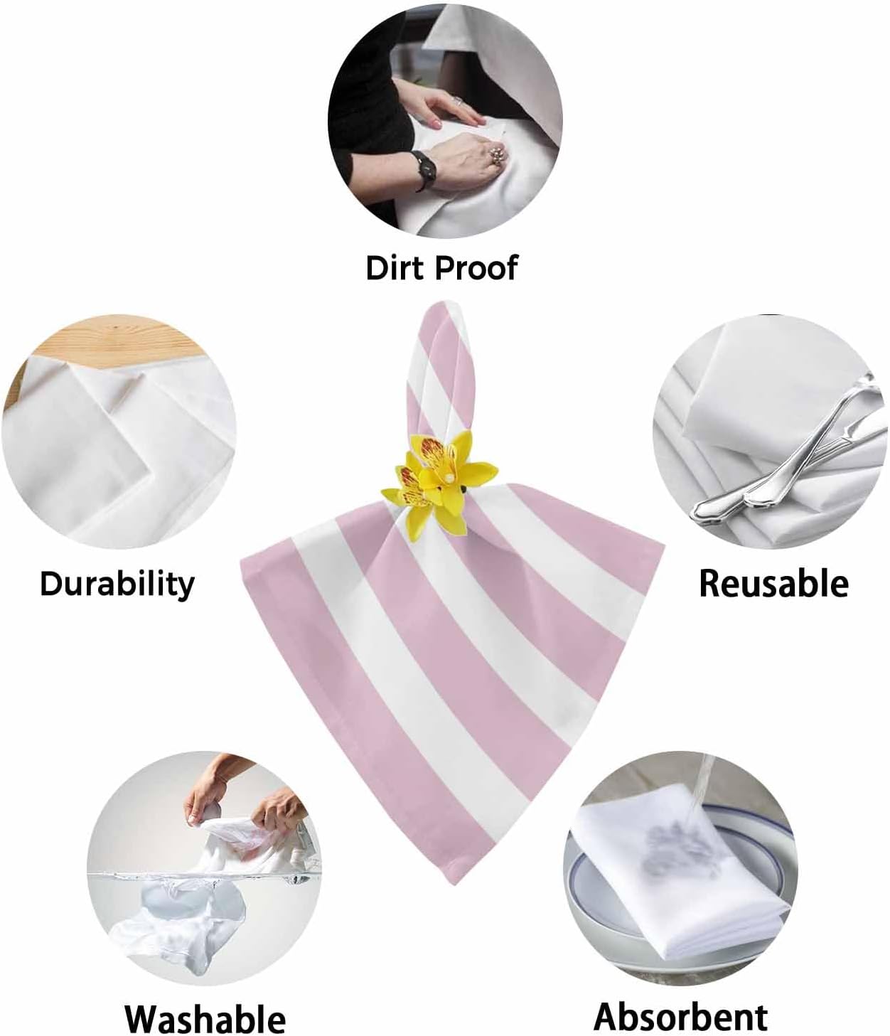 Cloth Napkins Set of 4pcs, Modern Striped Lines Dinner Napkins Cloth Washable Reusable Napkin for Wedding Holiday Party Dinner Table Decor Pink and White