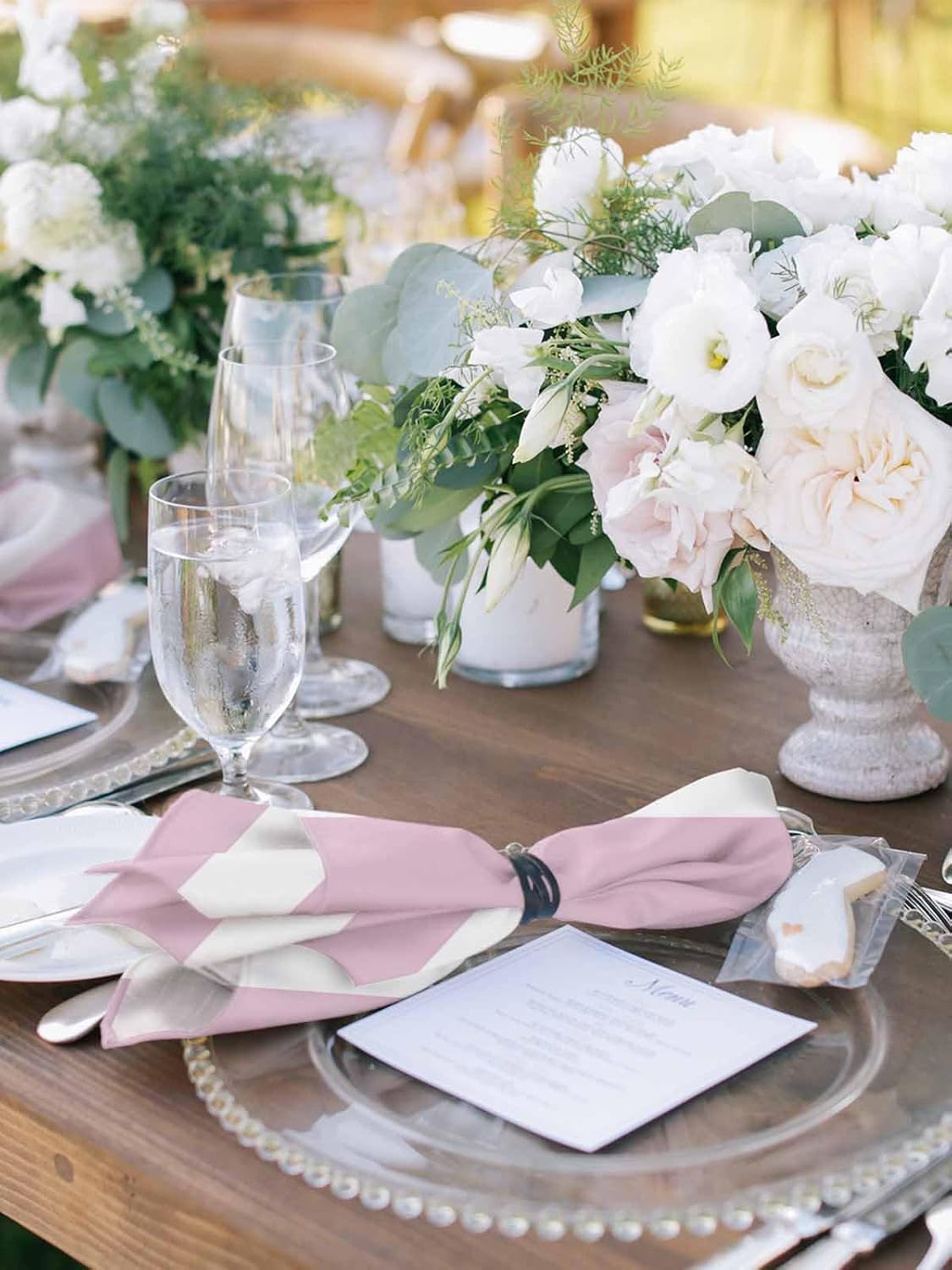 Cloth Napkins Set of 4pcs, Modern Striped Lines Dinner Napkins Cloth Washable Reusable Napkin for Wedding Holiday Party Dinner Table Decor Pink and White