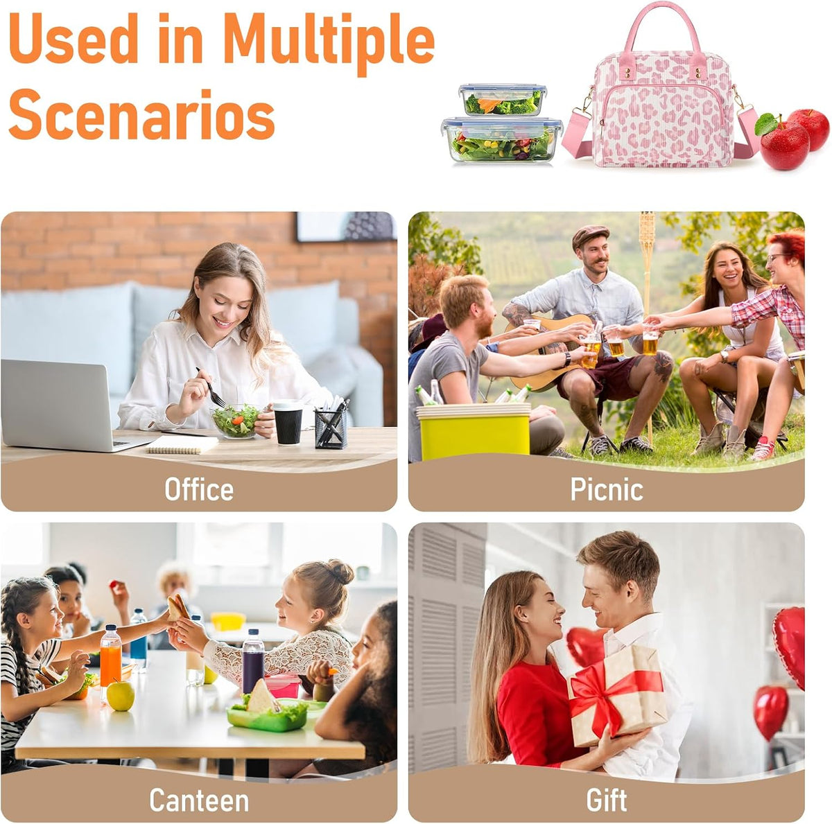Lunch Bag Large Insulated Lunch Box for Women Adult Cute Pink Leopard Lunchbox Corduroy Lunch Bags Boxes Pail with Shoulder Strap for Work Mom Picnic Office Travel 11.4×6.8×9.1 inches 11.5L