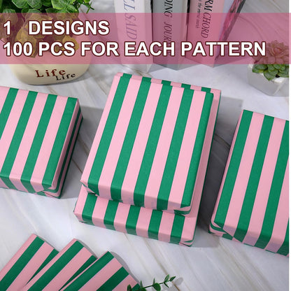 100 Sheets Stripe Gift Wrapping Paper Pink Green Stripe Decorative Art Tissue for DIY Crafts Holiday Wedding Baby Shower Birthday Party, 14 x 20 Inch