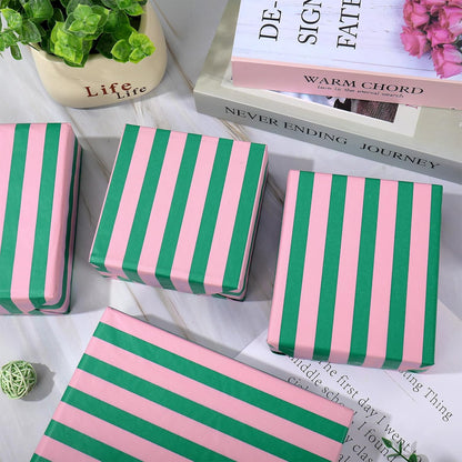 100 Sheets Stripe Gift Wrapping Paper Pink Green Stripe Decorative Art Tissue for DIY Crafts Holiday Wedding Baby Shower Birthday Party, 14 x 20 Inch